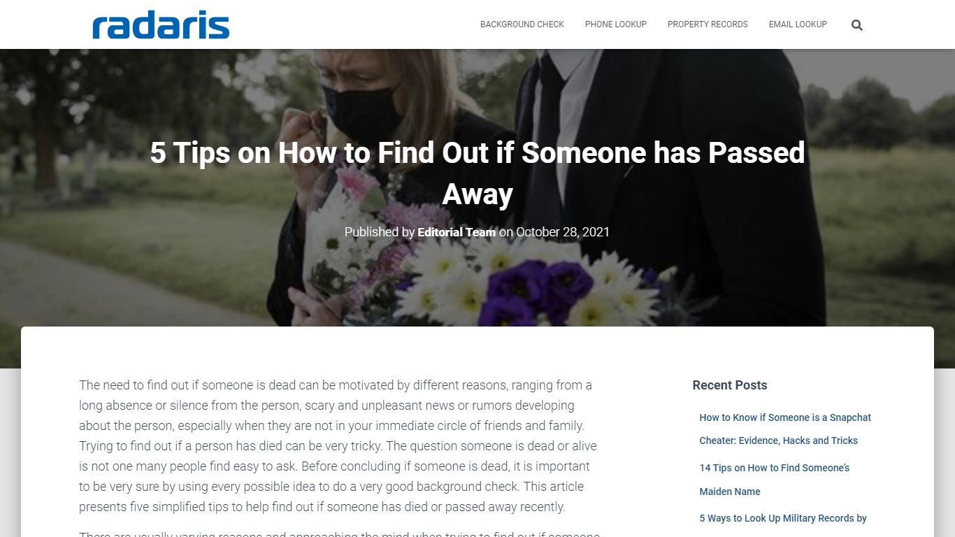 How to Find out if Someone Died: 5 Ways to Look up a Person ... - Radaris